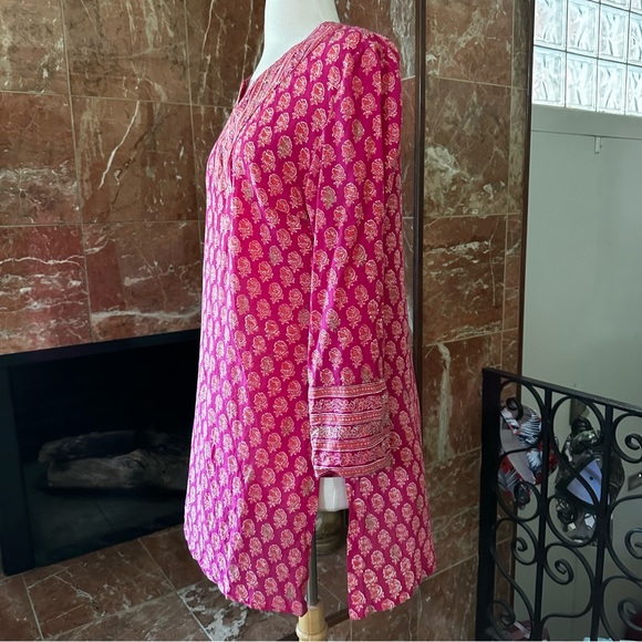 EAST ARTISAN with ANOKHI Floral Cotton Tunic Dress Top Size 10 Colors Pink Gold - Picture 5 of 15